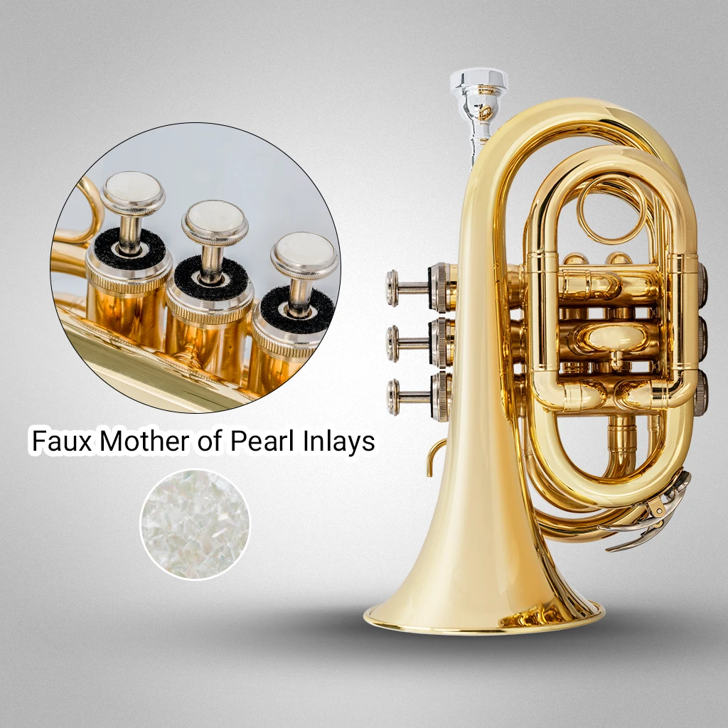 Cheap Pocket Trumpet Bb Flat Brass Material Wind Instrument w