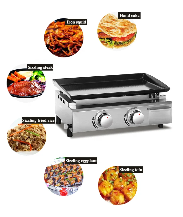 New Design Industrial Restaurant Equipment Stainless Steel Smokeless Non-stick Gas Griddle