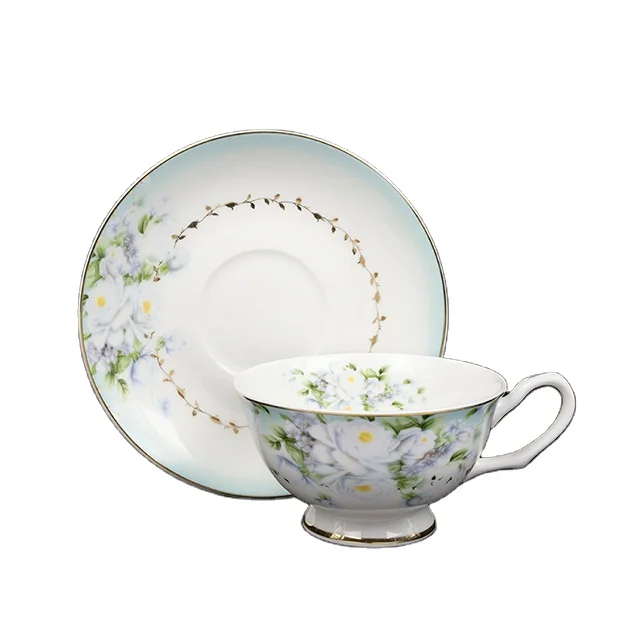 Luxury Fine Bone China High Quality Gold Line 220cc Cup and Saucer for Modern Custom Espresso Cups and Saucers