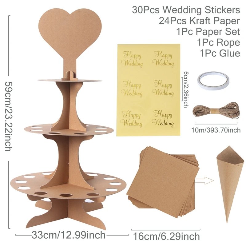 Party Konfetti-Kegel-Halterbox – Mit 30 Löchern & 32 Kegelpapieren, 36x21x15 Cm, Kraftpapier