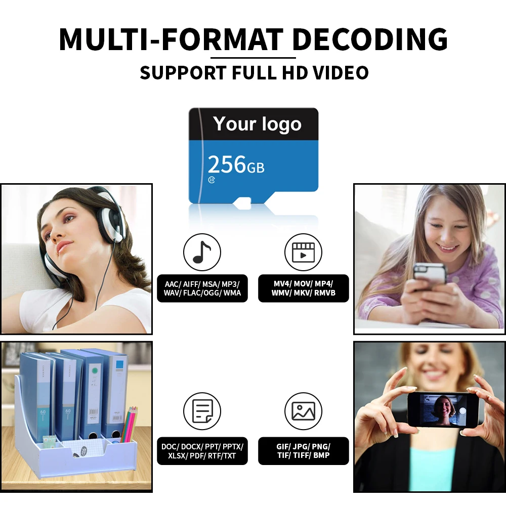KISSIN Smart Phone Memory Card Camera Micro TF SD Storage Card OEM Logo 4GB 8GB 16GB Full Capacity 32GB 64GB 128GB 256GB 512GB