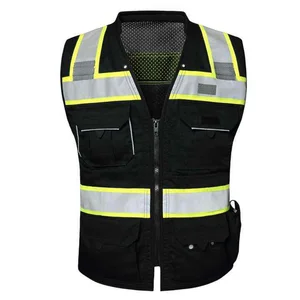 Customized Black Reflective Safety Vest Company Logo With Pockets Custom Color Fluorescent Visibility Work Class 3 Safety Vest