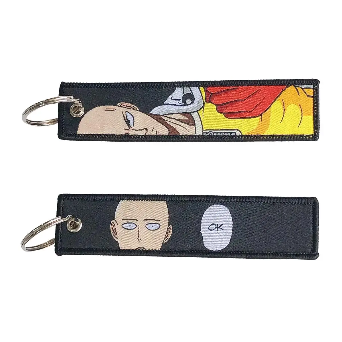 100 Designs High Quality Factory Custom Key Ring Anime Fabric Keyring Satoru Gojo Woven Logo Jet Tag Key Chain Embroidery