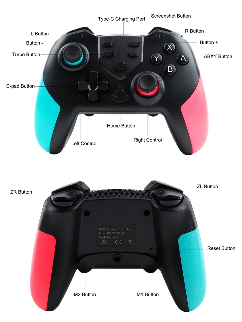 Wireless BT Game Controller for Switch Pro Lite Oled PC Gamepad Joystick Back Button Programming Turbo Motor Vibration Function