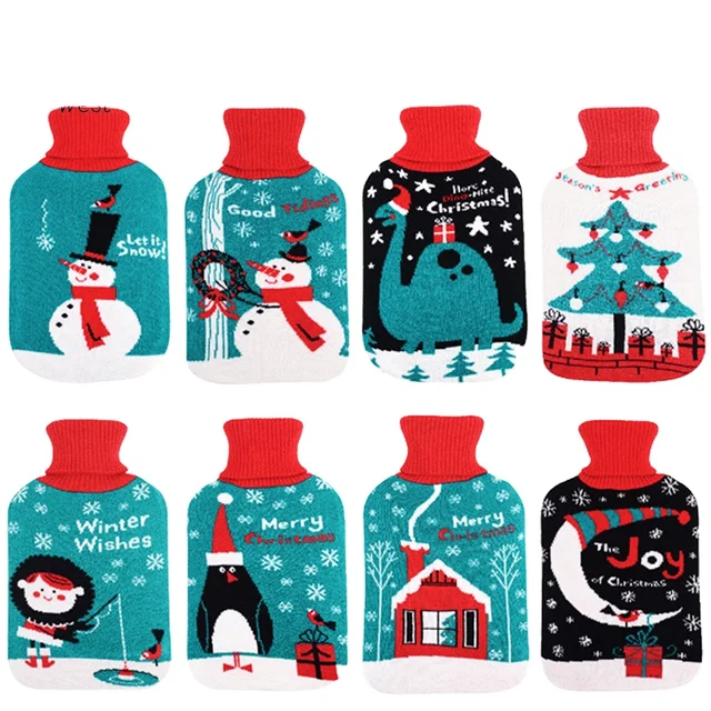 Removable and Washable Plush Cloth Cover, Water Filled Rubber Hot Water Bag, Christmas Knitted Cloth Cover