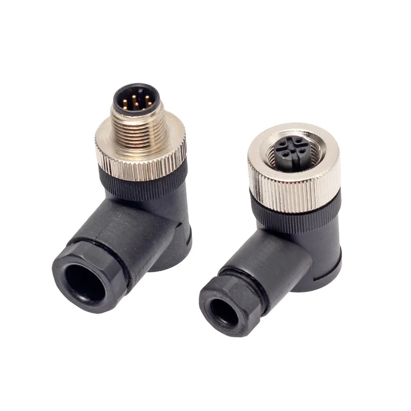 M12 connector angled plastic assembly 3 4 5 8pin waterproof connector