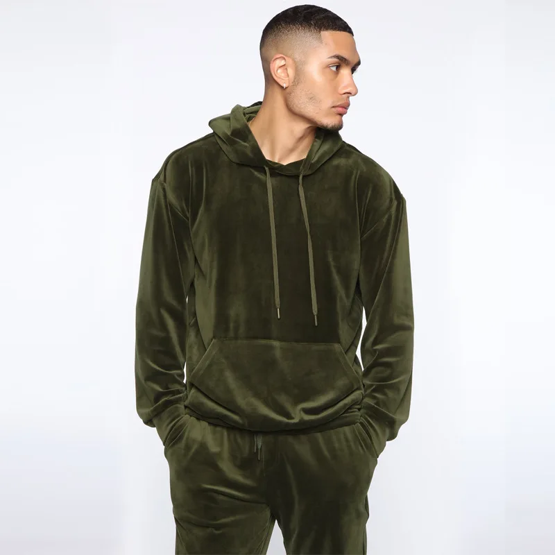 Chándal de terciopelo personalizado para hombre, Sudadera con capucha de  poliéster polar y pantalones de dos piezas para correr