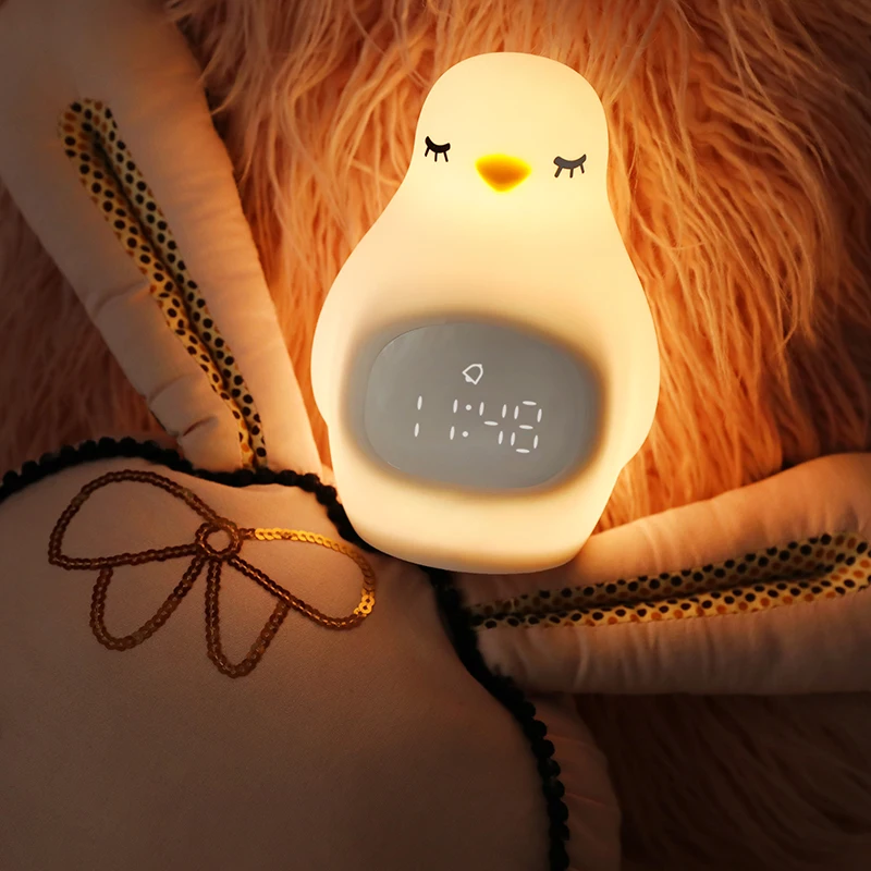 
 Новинка, детский тренировочный Пингвин, 3D светодиодный силиконовый ночник, умная цифровая зарядка, декоративный Будильник для детей  
