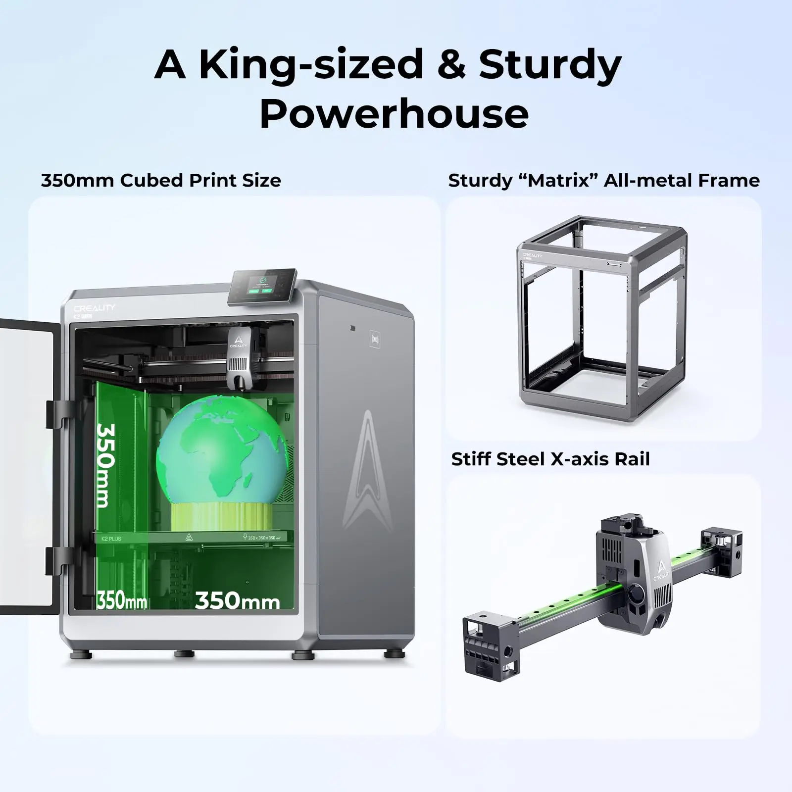 Imprimante 3D Creality K2 Plus, vitesse maximale de 600 mm/s, double caméra IA, impression multicolore, volume d'impression 350 x 350 x 350 mm (UE)_voghion.com
