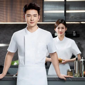 Men's High-End Summer Chef Uniform Slant Collar Solid Color Breathable Large Size Accessory for Catering Restaurants Bars