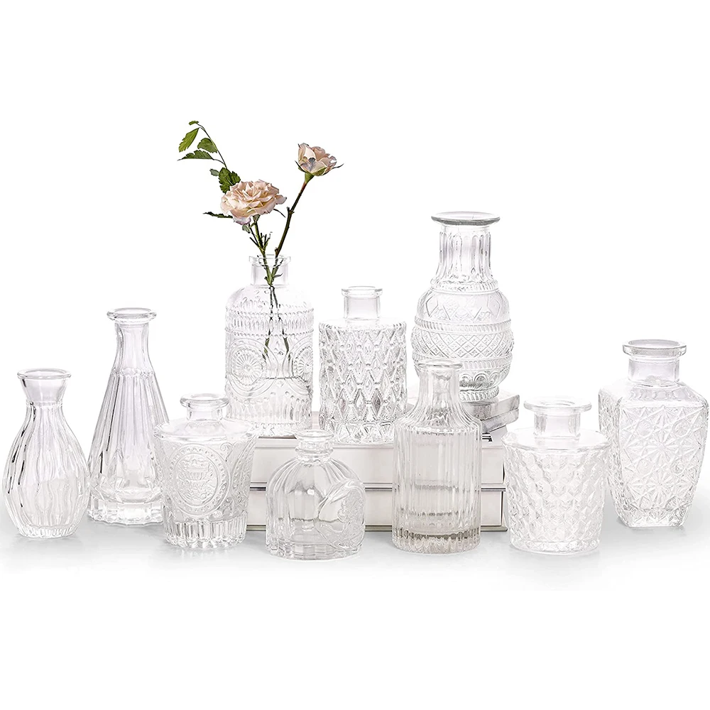 Glass Bud Vase Set Of 10 Small Vases For Flowers Cute Glass Vases For