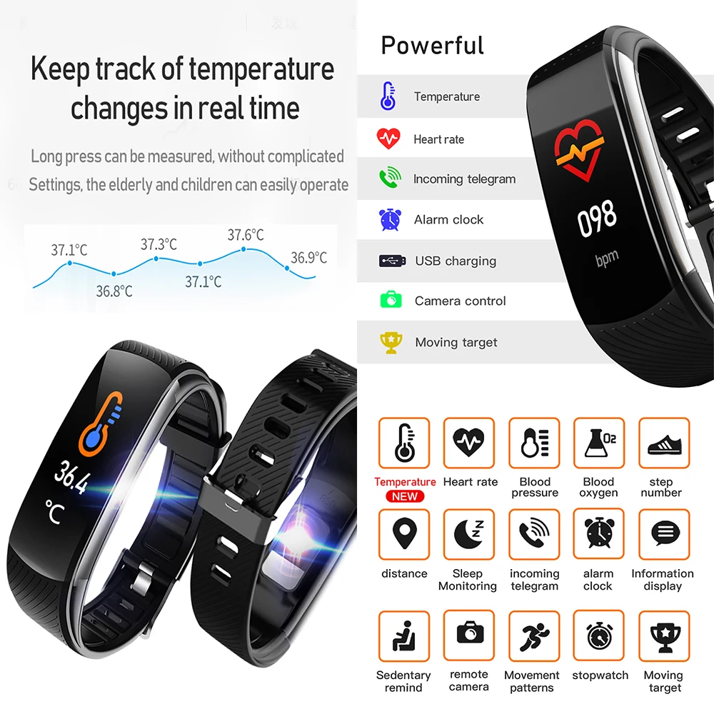 Heart Rate Smart Watch That Measures Temperature Cavis T1 Smart