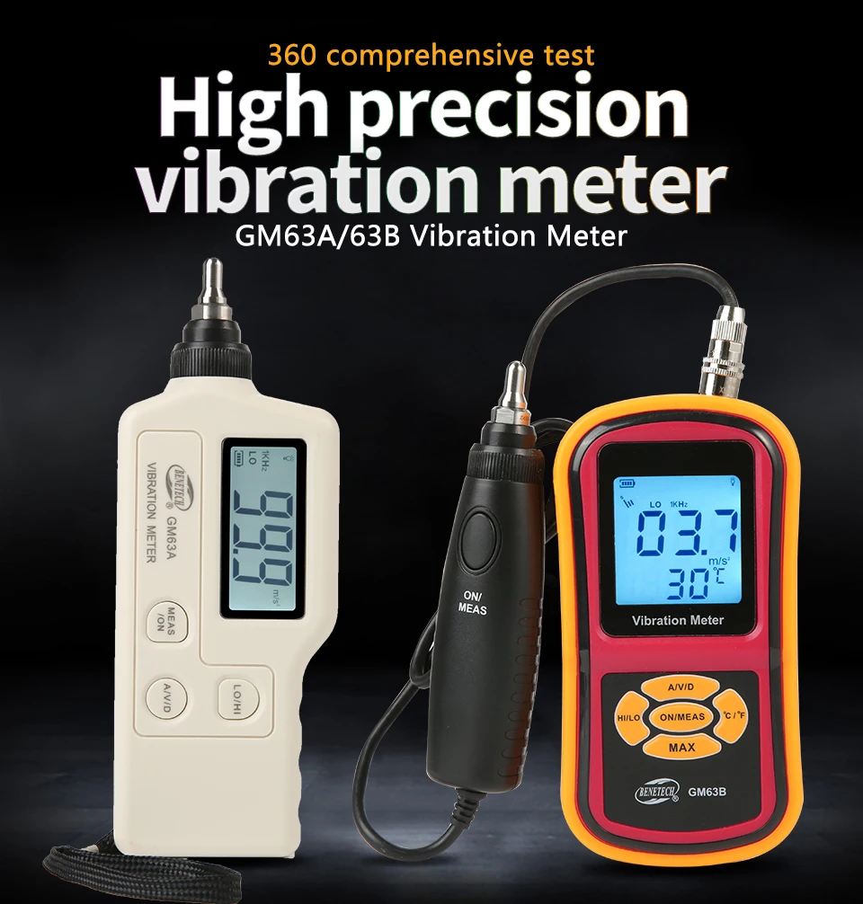 GM63B Portable LCD Digital Vibration Meter Probe Vibration Analyzer Industry