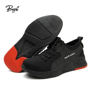 Fly Knit Fabric Breathable Dense Upper Black Anti-puncture Breathable Sports Safety Shoes Joggers Shoes