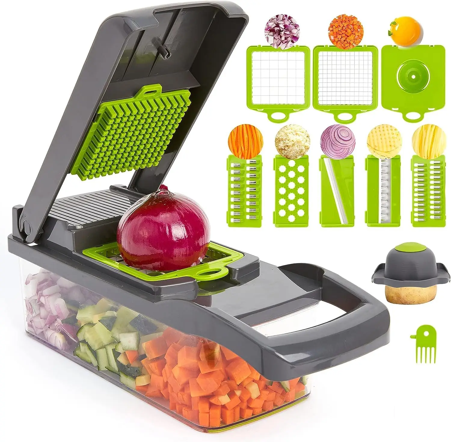 13 in 1 Vegetable Chopper Multifunctional Fruit and Vegetable Cutter Slicer Veggie Chopper with 7 Different Blades and Container