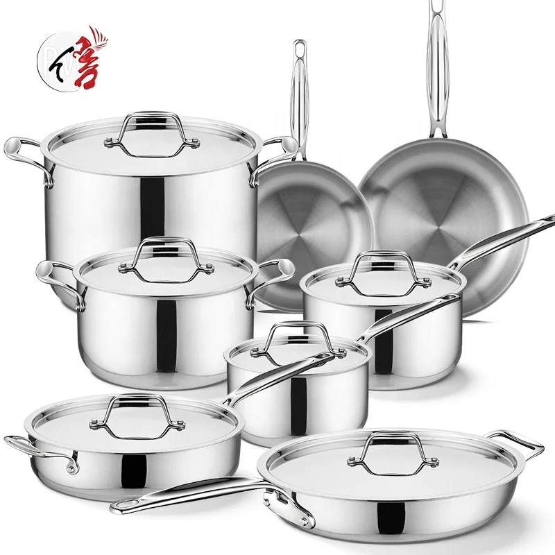 Wholesale Customization Kitchen Cooking Ware Nonstick Cookware Pots and Pans Set Stainless Steel Casserole Sauce Pan Frying Pan