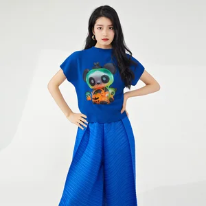 Summer Women's Casual T-Shirt Elegant Pleated Design With Breathable Stretch Printed Top Personality and Temperament