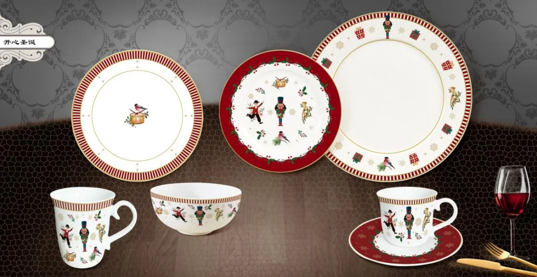 Royal Mixed Christmas Patterns or Customizable Deigns Porcelain New Bone China 7.5'' Side Plate 10.5'' Dinner Plates details