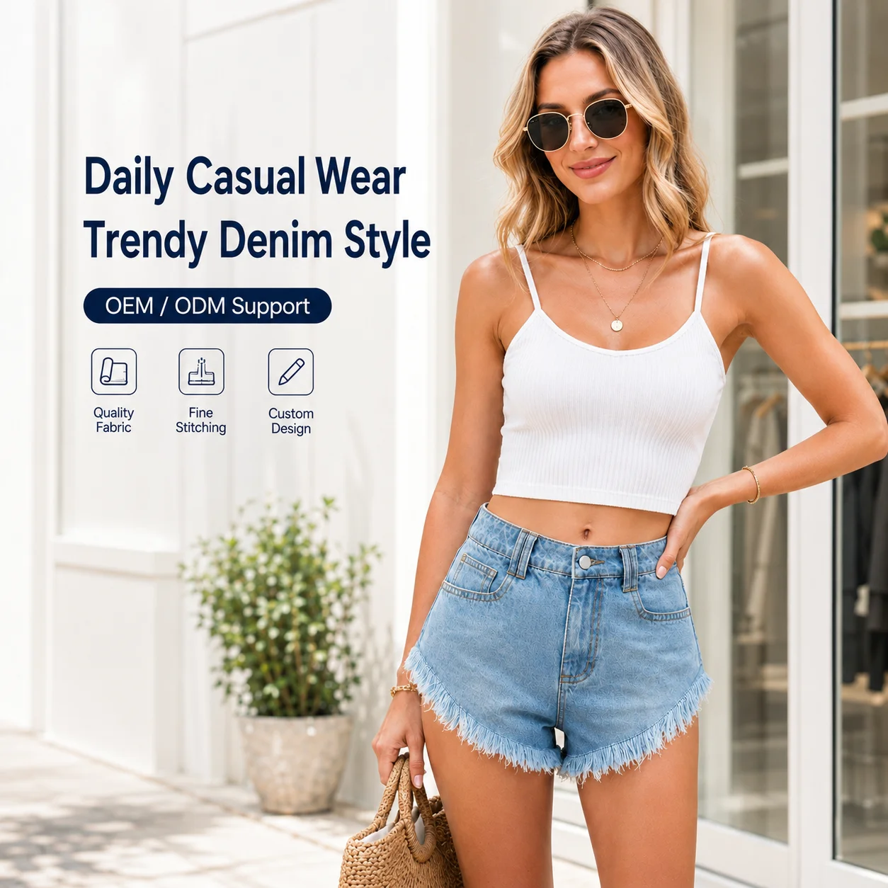 Women's Customizable Mid-Waisted Shorts Button Breathable Eco-Friendly with Custom Color Vintage Hip Hop Style for Summer