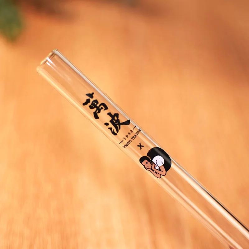 Customized borosilicate glass straw with printing logo and pattern