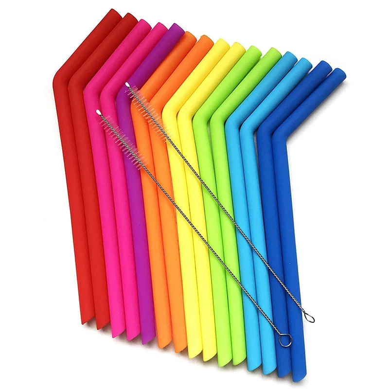 Reusable Silicone Straws Easy to Clean with 2 Cleaning Brushes BPA Free No Rubber Taste Drinking