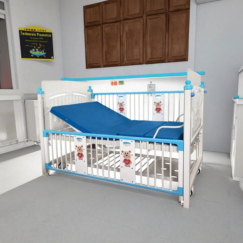 Gas-Assisted Adjustable Portable Metal Pediatric Hospital Bed with Lift-Off Railings and Infusion for Day Centers 4