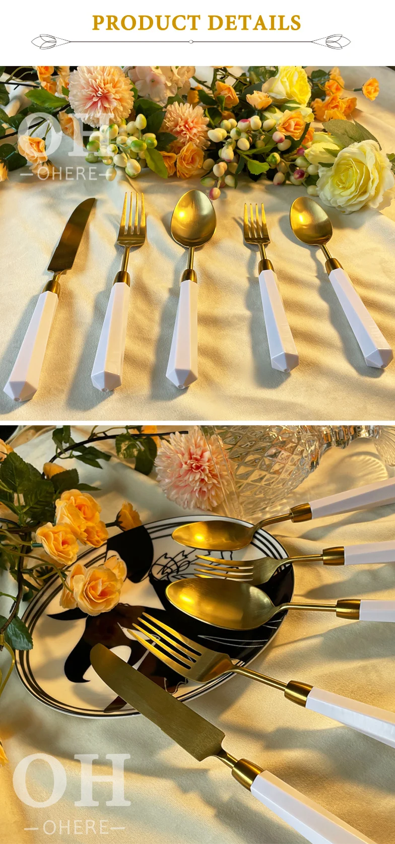 Luxury Flatware Sets Restaurant Cutlery Set With White Handle Wholesale