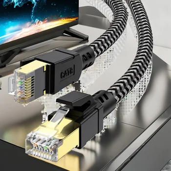 CABNEER Cat 8 Ethernet Cable 25FT High-Speed Braided PVC Jacket Gold Plated RJ45 Connector 40Gbps 2000MHz Heavy Duty Shielded detail image