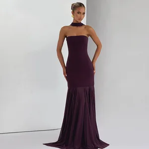 Sexy Mesh Patchwork Bodycon Dress Strapless Evening Dress With Scarf Long Skirt Wholesale for Women