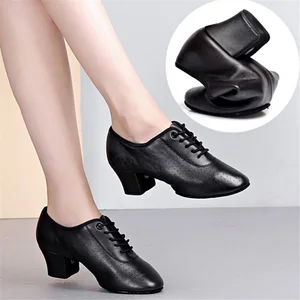 Women's Cowhide Latin Dance Shoes Soft-Soled Ballroom Dancing Training Shoes Adult Square Ballroom Dancing Performance Shoes