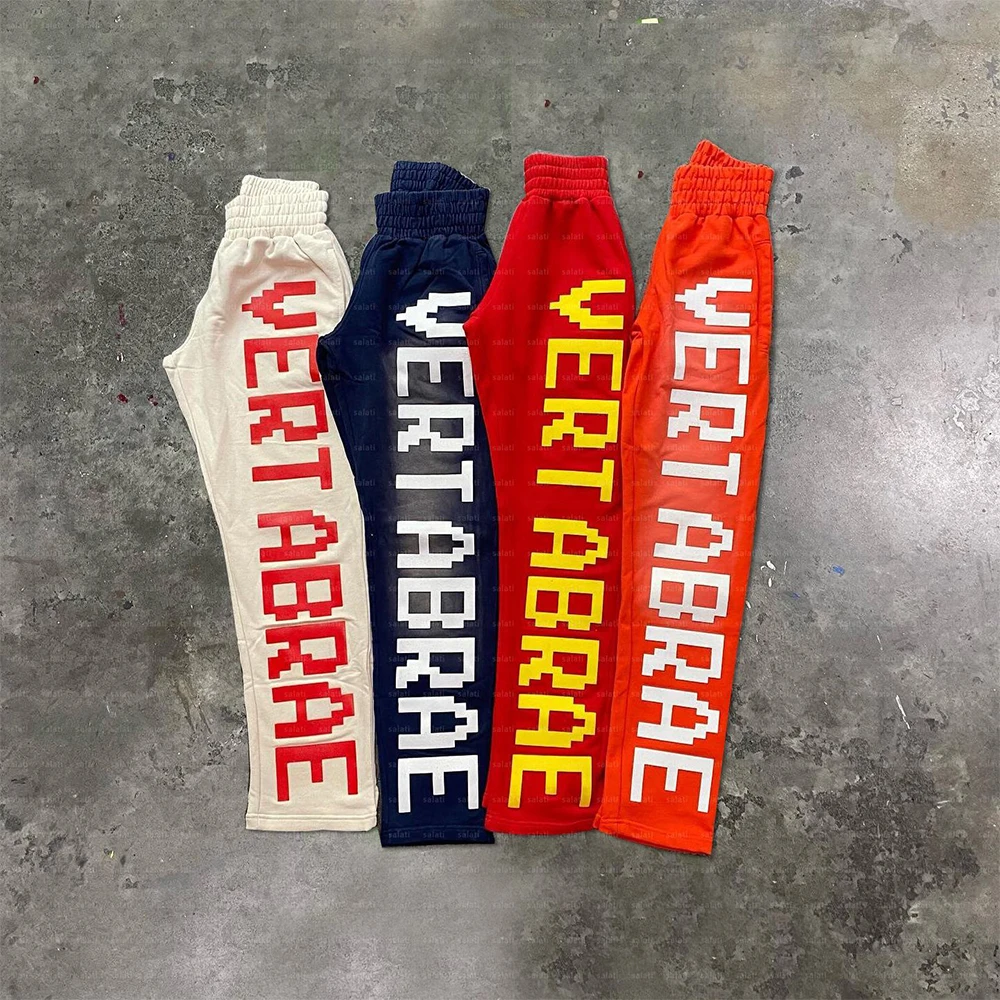 QYOURECLO Custom Logo Stacked Sweat Pant Track Jogger Cotton French Fleece Sun Faded Acid Wash Bootcut Flare Sweatpants Men