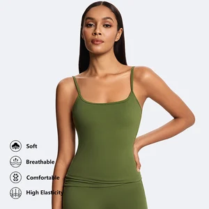 Summer Casual Cloud-Soft Double-Layer Camisole Recycled Nylon Buttery Soft Workout Exercise Tank Top Adjustable Strap Sling Tops