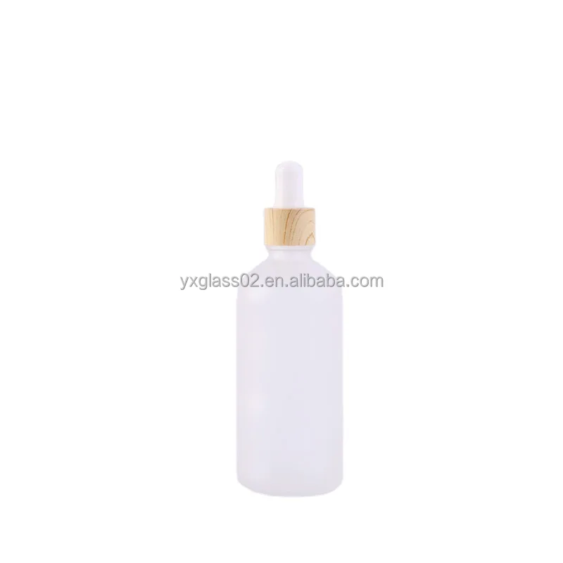 Frosted Essential Oil glass bottle supplier serum glass bottle Dropper bottle with Plastic environmentally wood grain ring supplier