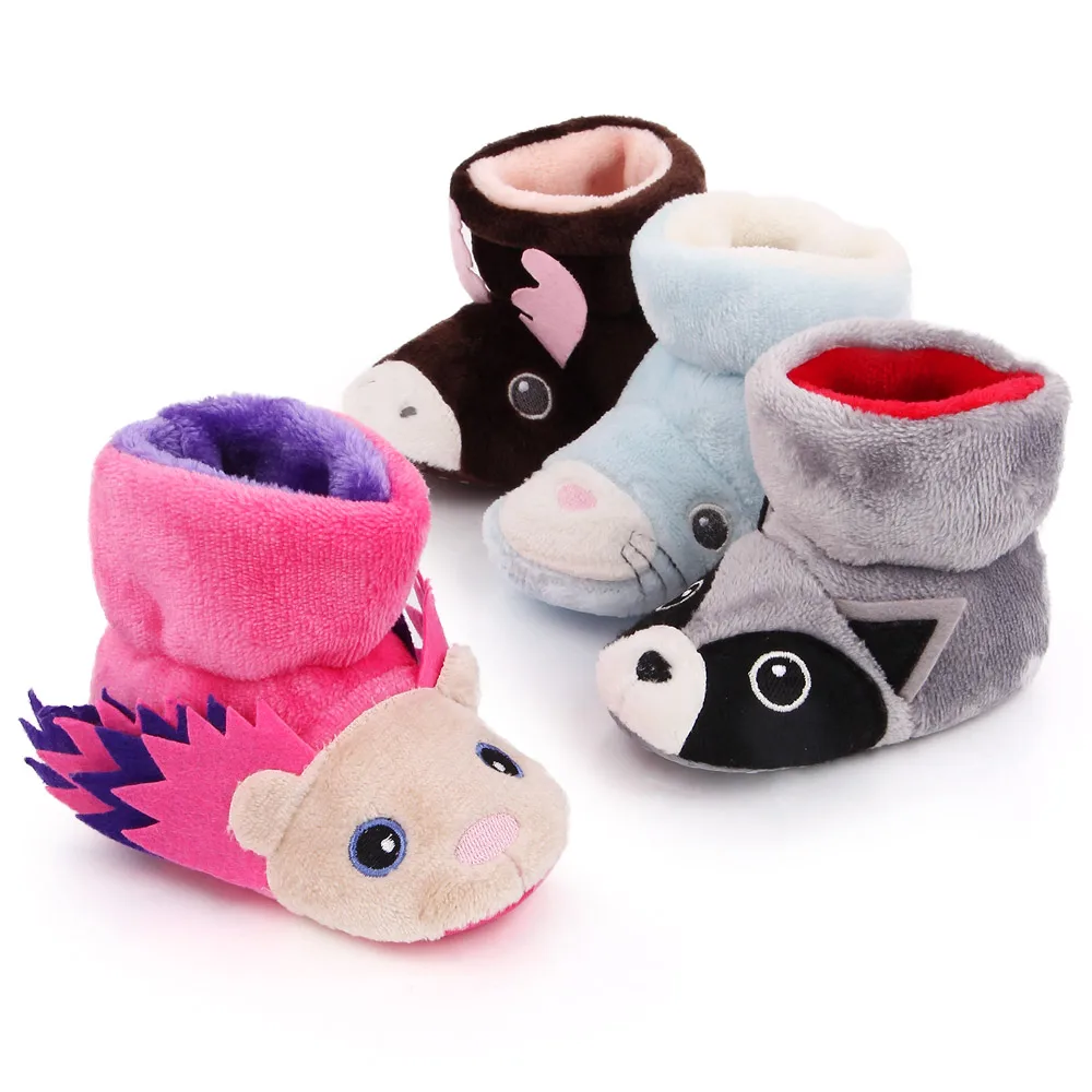 Soft Soled Baby Shoes for Autumn and Winter Cute Cartoon Furry Animals Warm Cotton Boots