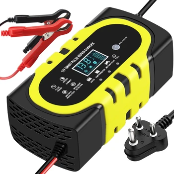Full Automatic Motorcycle Car Battery Charger 12V 6A Intelligent Fast Power Charging Lead Acid Battery Digital LCD Display