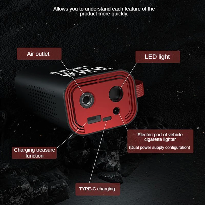 LOGO Customize Dual Power Air Compressor 150 PSI 6000mAh Rechargeable Car Tire Inflator Wireless Portable Air Pump for Car Bike