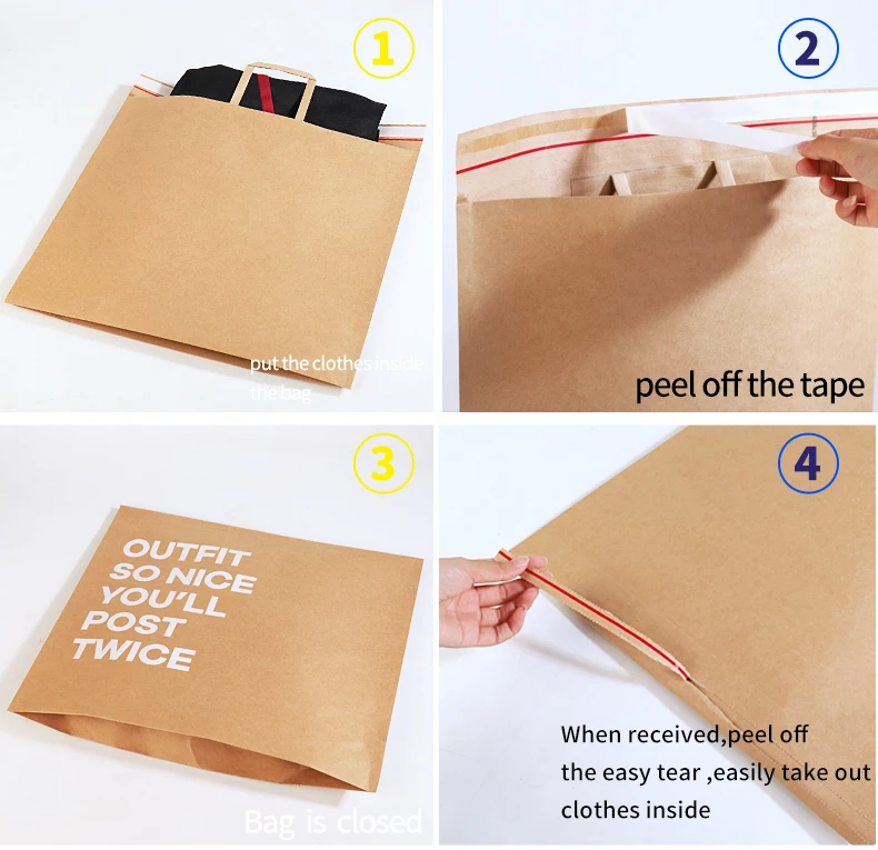 Custom Logo Printed Brown Kraft Paper Shopping Bag For Delivery