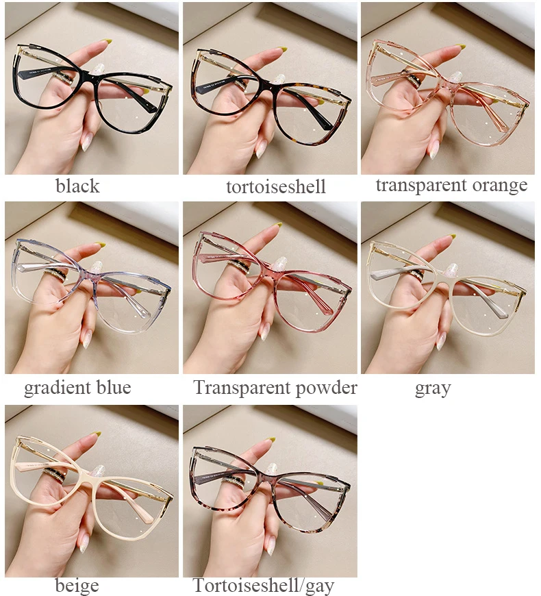 Hot Sell Fashion Cat Eye Glasses Customized Clear Lens Eyeglass Tr90 Frame Montures Des Lunettes Sunglasses Women River Optical