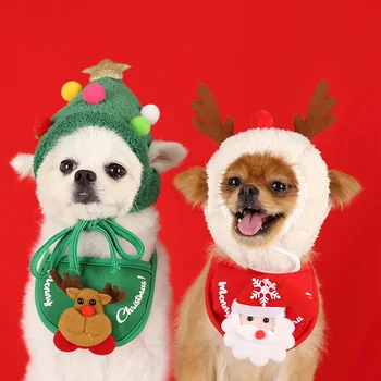Pet Christmas Hat, Dog Cat Drool Bib, Autumn and Winter Clothing and Dressing Supplies