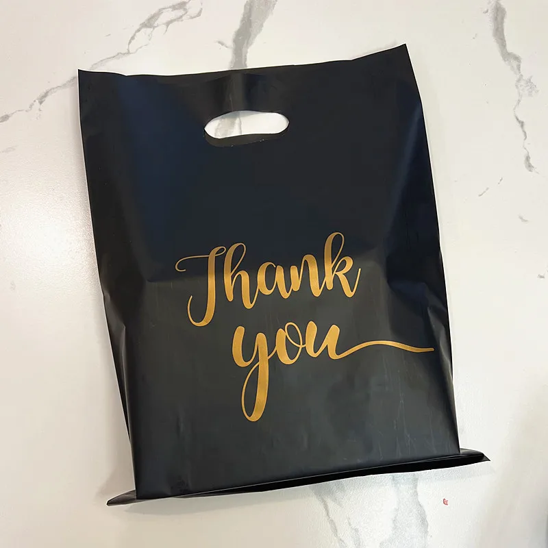 Custom Print plastic biodegradable packing bag clothes Bags Black Merchandise Thank You Bags For Boutique Retail Shopping Gift manufacture