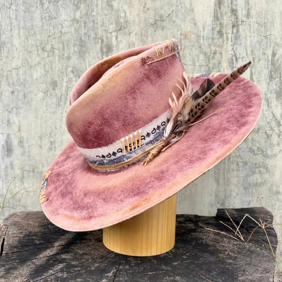 Custom Logo Painting Distressed Western Jazz Wide Brim Pink 100 Wool Women  Panama Fedora Felt Hat for Women