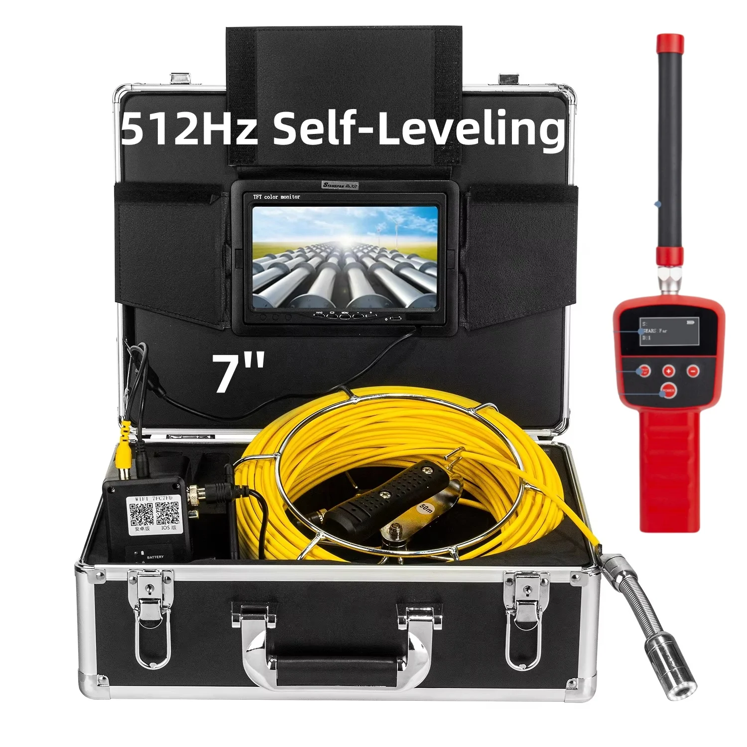 Camera de canalizare cu Sondă de 512 Hz și Auto-nivelare, Ecran HD de 7 inch, DVR cu card de 16 GB, Camera de canalizare impermeabilă IP68, Endoscop pentru inspecția conductelor