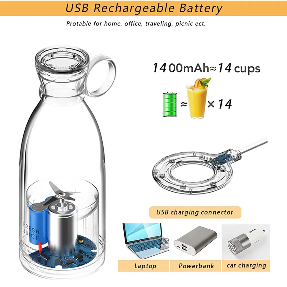 Portable 350ml Mini USB Rechargeable Blender Outdoor Use Juicer Mixer Grinder for Fresh Lemon & Strawberry Juice