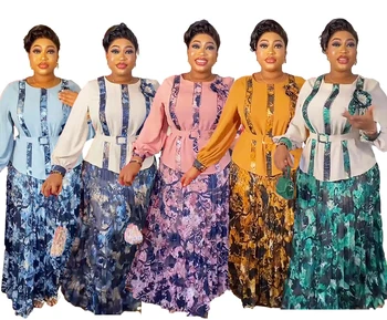 Cross-Border AliExpress Temperament Commute Top Skirt Two-Piece Set African Women's Wear plus Size Printed Dress