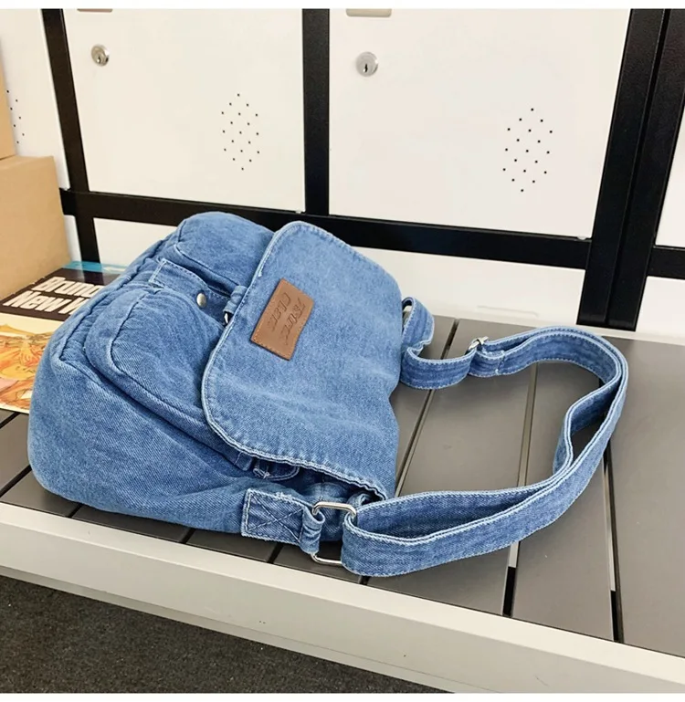 【GRANCY】DenimpantsStyle ShoulderBag Upcycled Denim Shoulder Bag: Large Slouchy Jeans Bag With