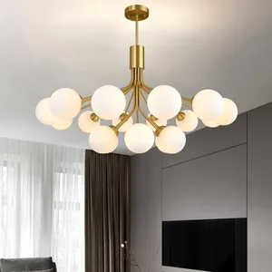 Nordic Living Room Ball Ceiling Pendant Light Dining Room Bedroom G9 Round Ball White Glass Chandelier