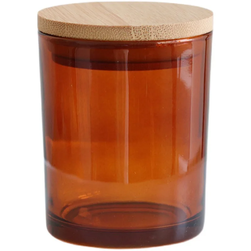 4Oz 8Oz 10Oz 12Oz 16Oz 230Ml 320Ml 500M Custom Logo Color Clear Colored Glass Candle  Jar With Wooden Lid