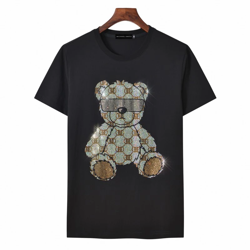 Spring New Men's T-shirt High Quality Bear Rhinestone Sports Trend