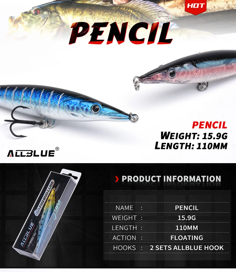 ALLBLUE STICK Sinking Plastic Pencil Long Distance Casting Lure ...