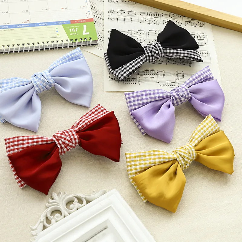 Yucat Wholesale Korean Women Hair Accessories Elegant Bowknot Plaid fabric Butterfly Spring Hair Clips For Girls